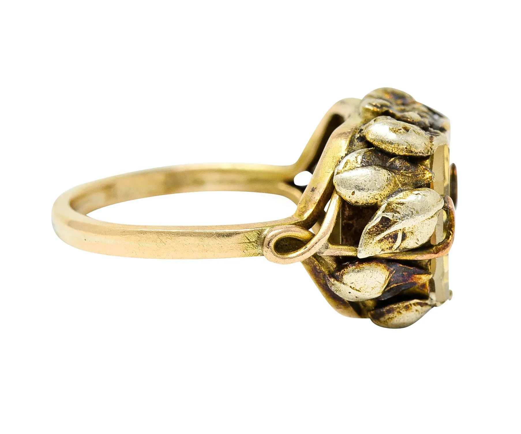 Arts & Crafts Vintage 14 Karat Two-Tone Gold Citrine Floral Ring