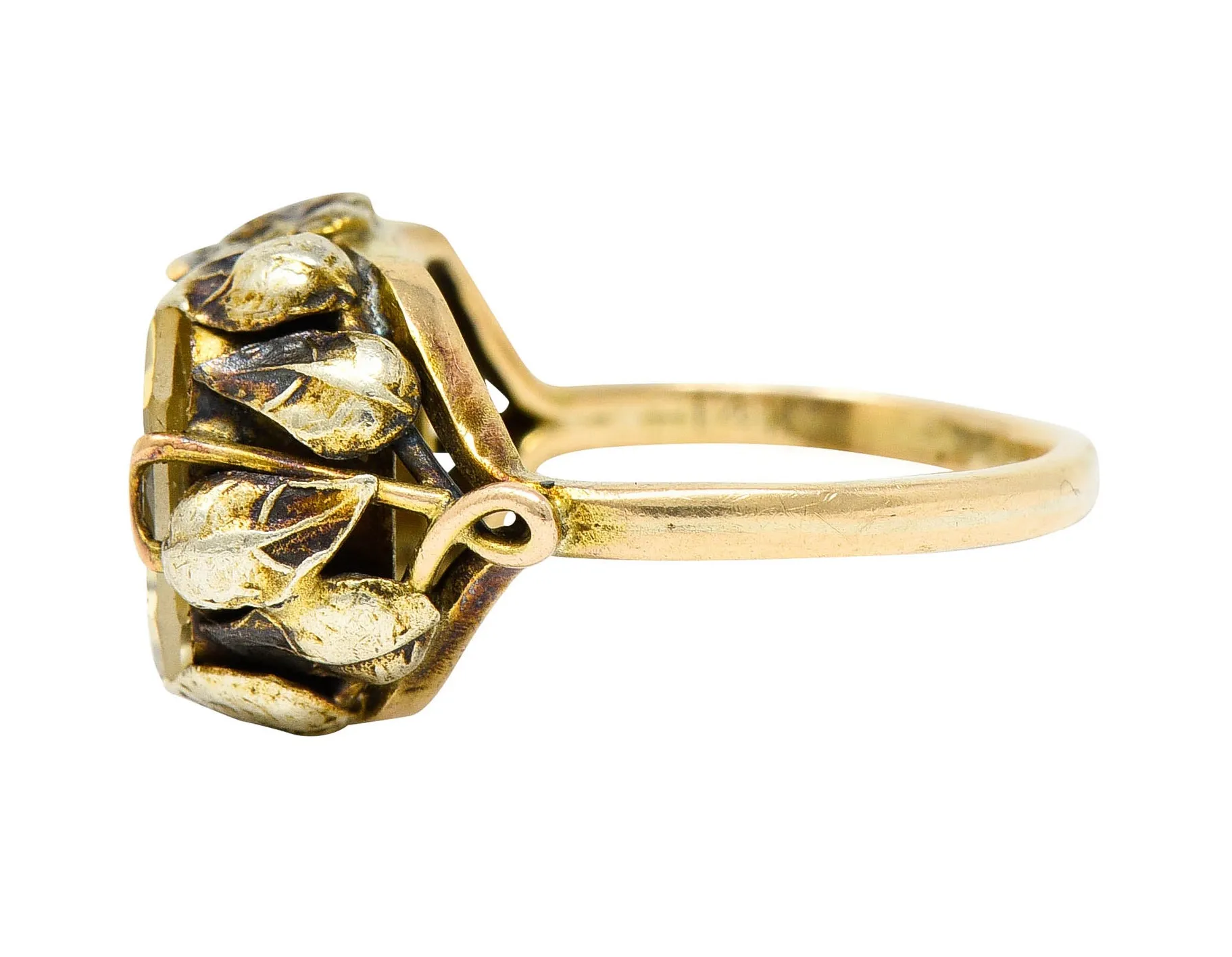 Arts & Crafts Vintage 14 Karat Two-Tone Gold Citrine Floral Ring