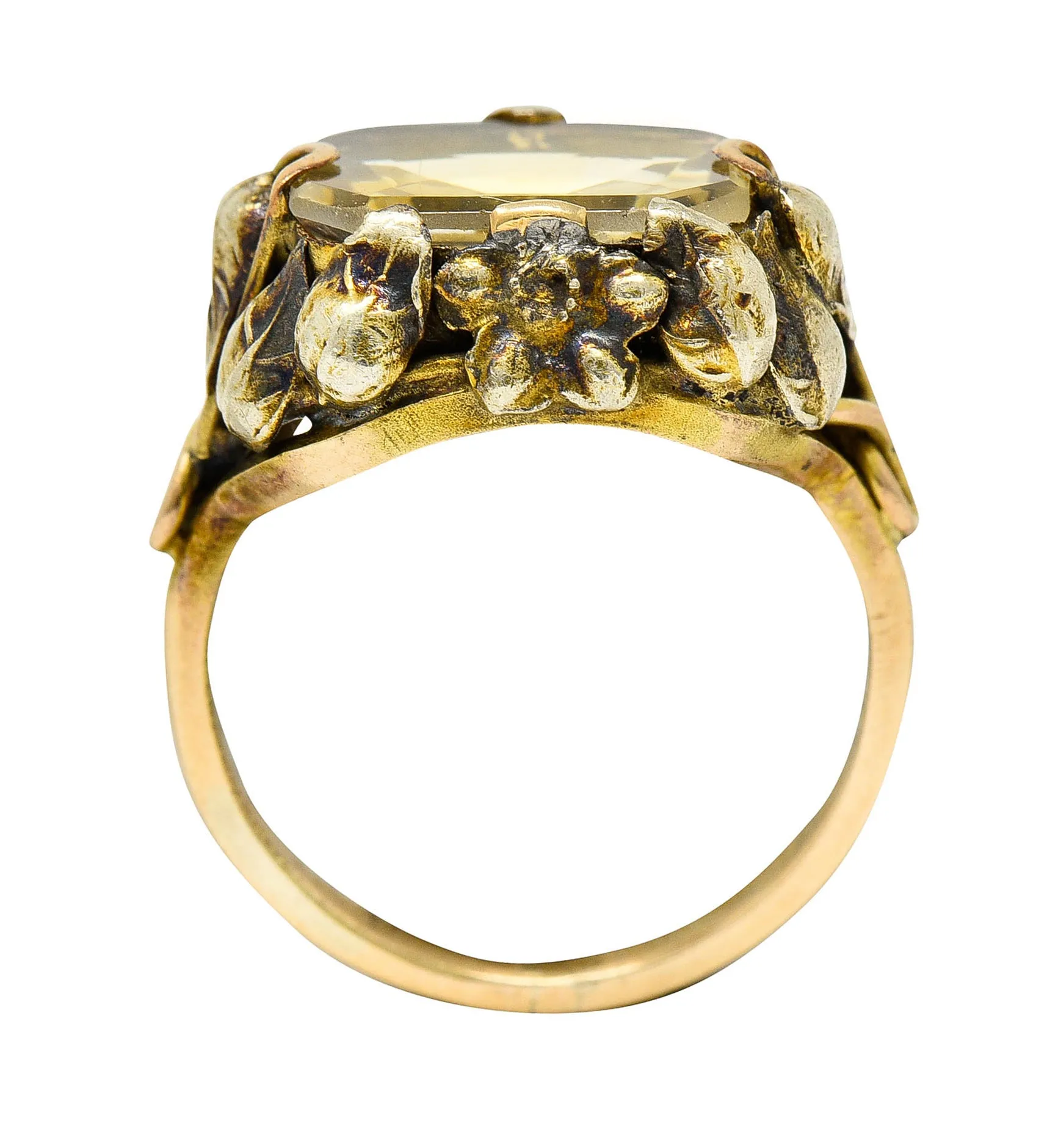 Arts & Crafts Vintage 14 Karat Two-Tone Gold Citrine Floral Ring