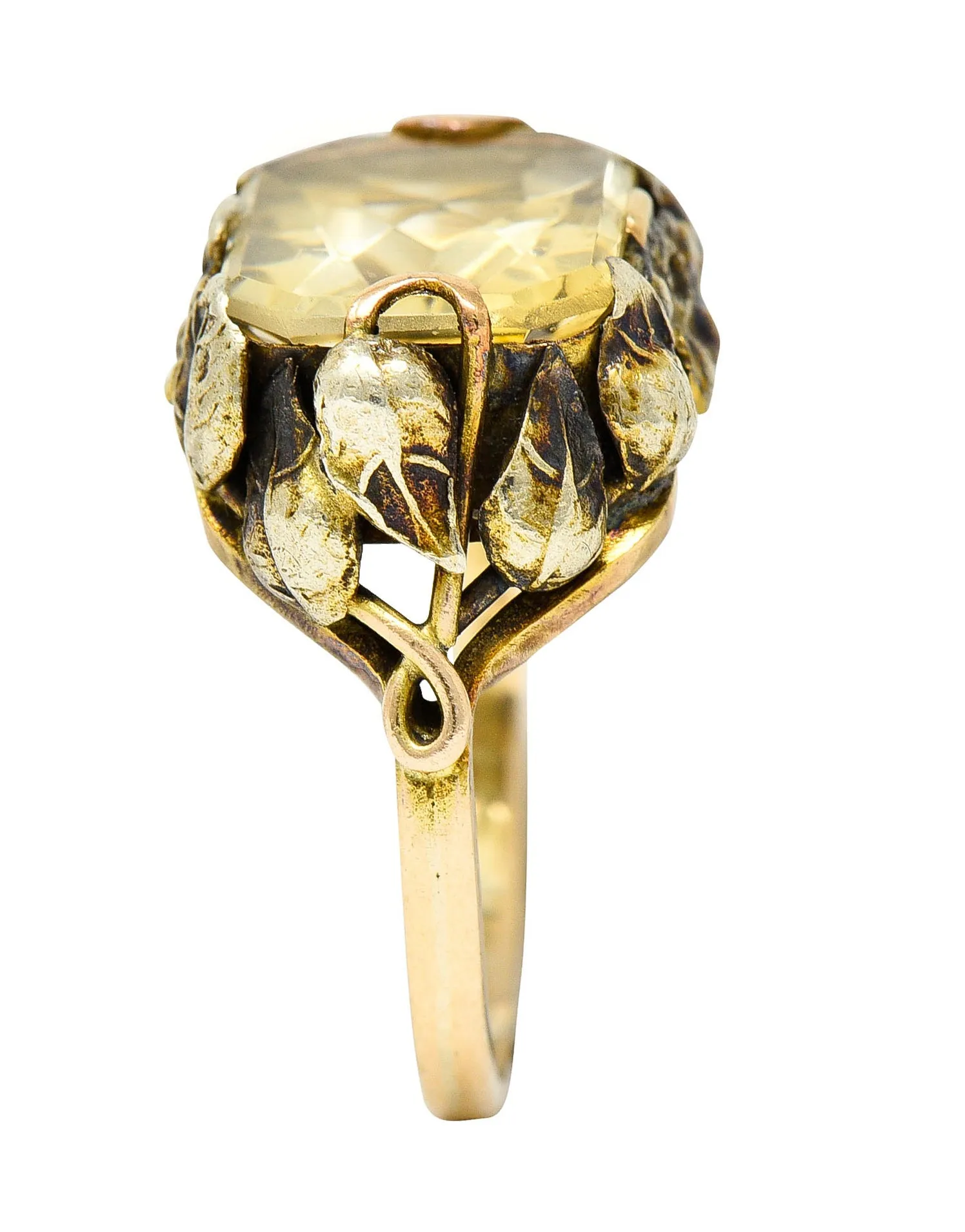 Arts & Crafts Vintage 14 Karat Two-Tone Gold Citrine Floral Ring