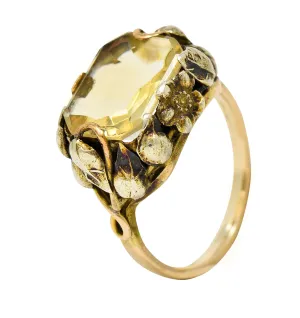 Arts & Crafts Vintage 14 Karat Two-Tone Gold Citrine Floral Ring