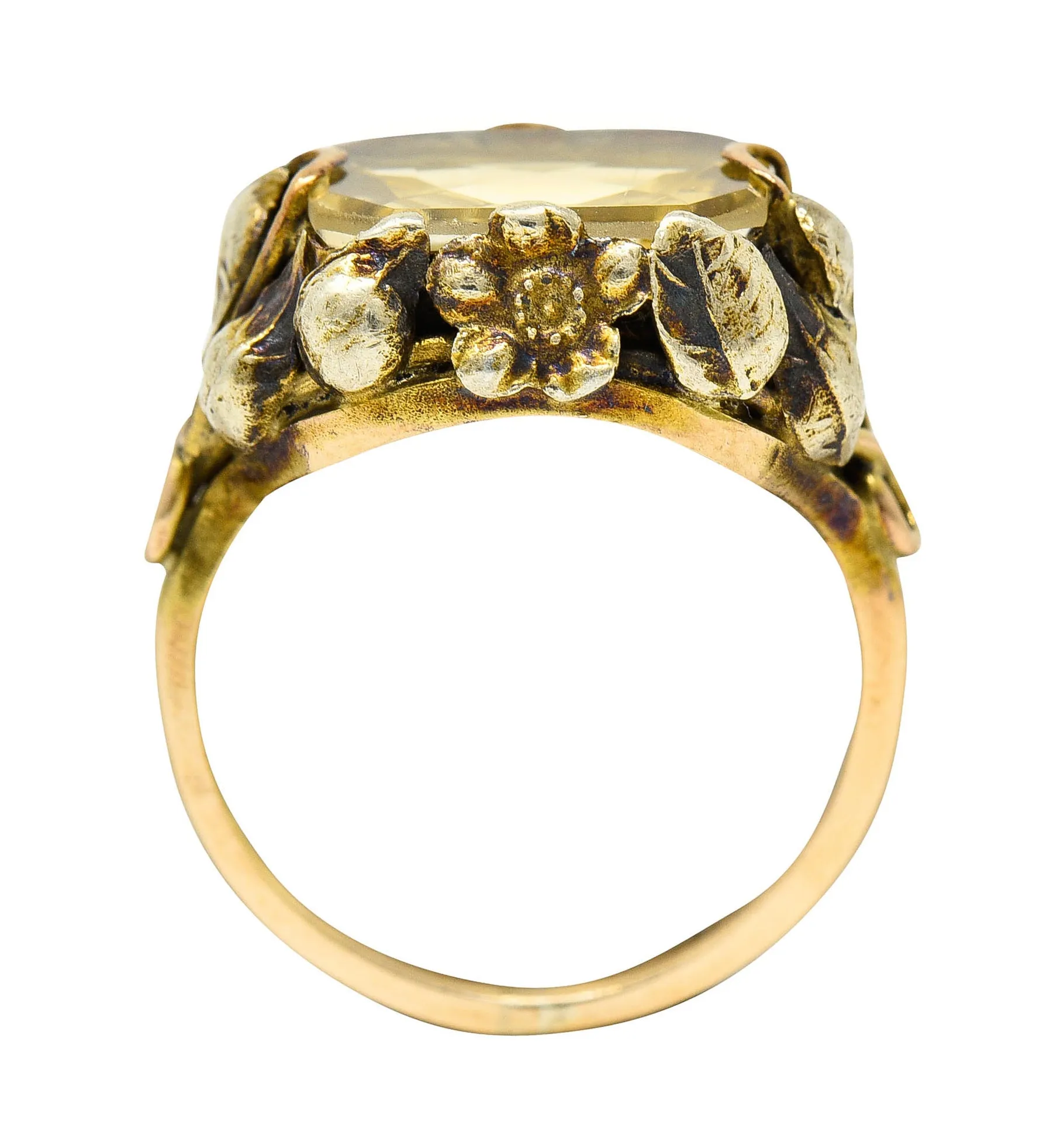 Arts & Crafts Vintage 14 Karat Two-Tone Gold Citrine Floral Ring