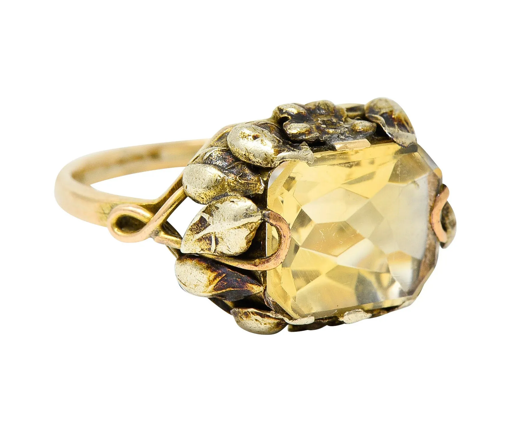 Arts & Crafts Vintage 14 Karat Two-Tone Gold Citrine Floral Ring