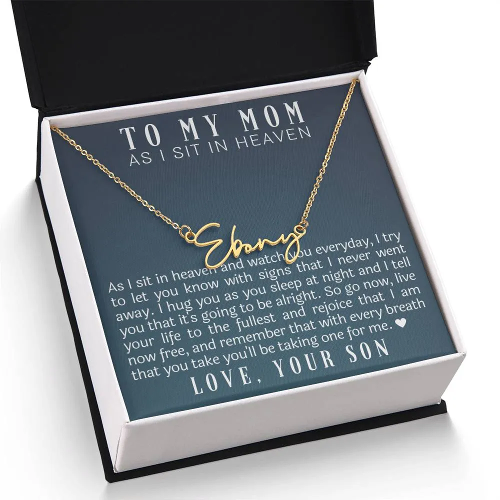As I Sit In Heaven Son Cursive Name Necklace