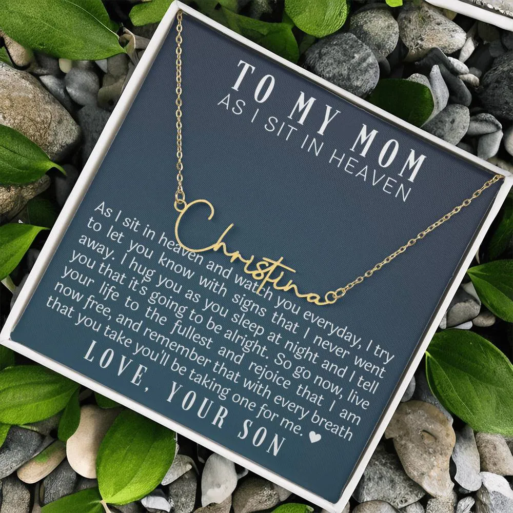 As I Sit In Heaven Son Cursive Name Necklace