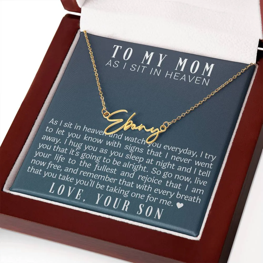 As I Sit In Heaven Son Cursive Name Necklace