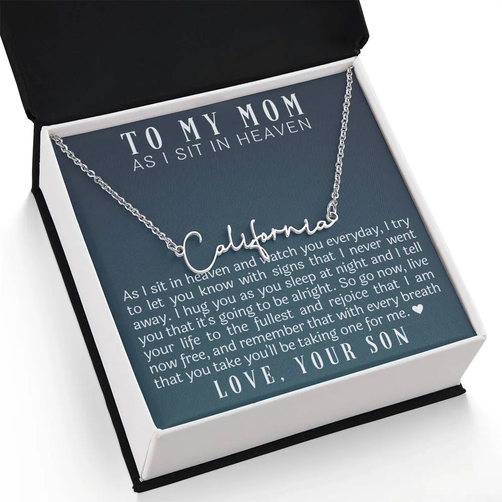 As I Sit In Heaven Son Cursive Name Necklace