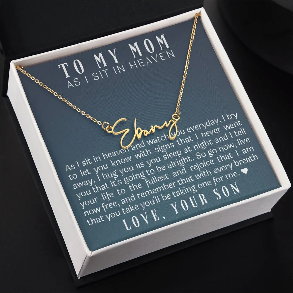 As I Sit In Heaven Son Cursive Name Necklace