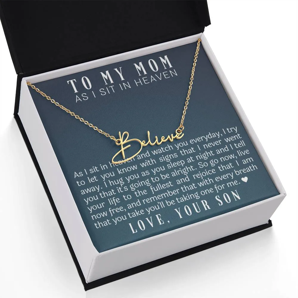 As I Sit In Heaven Son Cursive Name Necklace