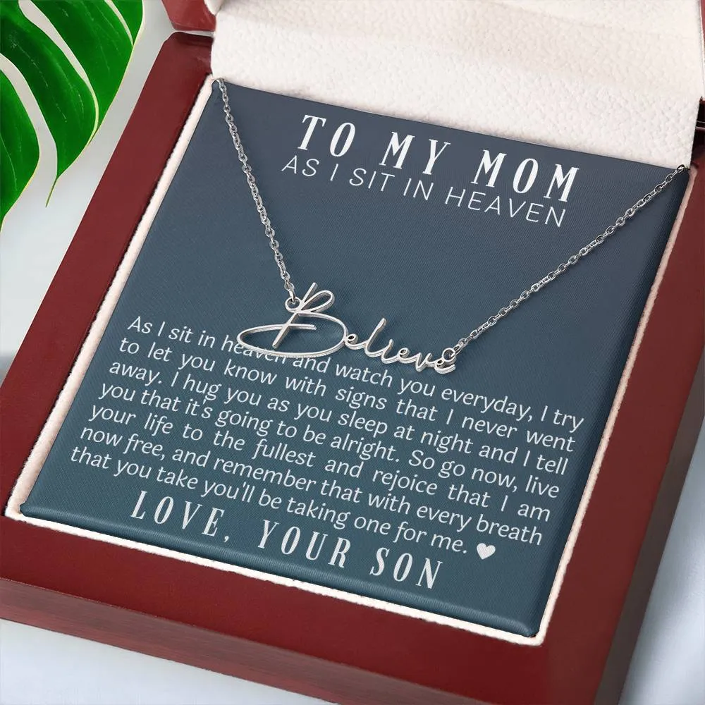 As I Sit In Heaven Son Cursive Name Necklace