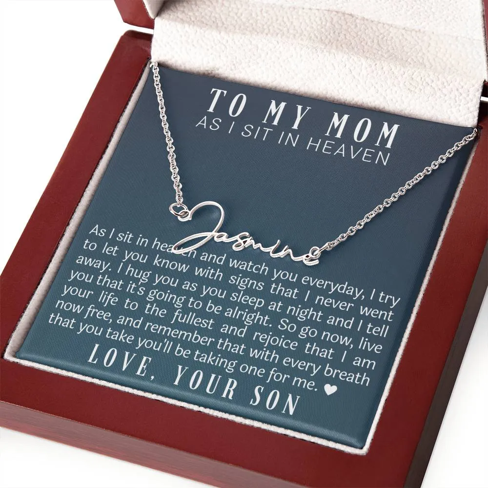 As I Sit In Heaven Son Cursive Name Necklace