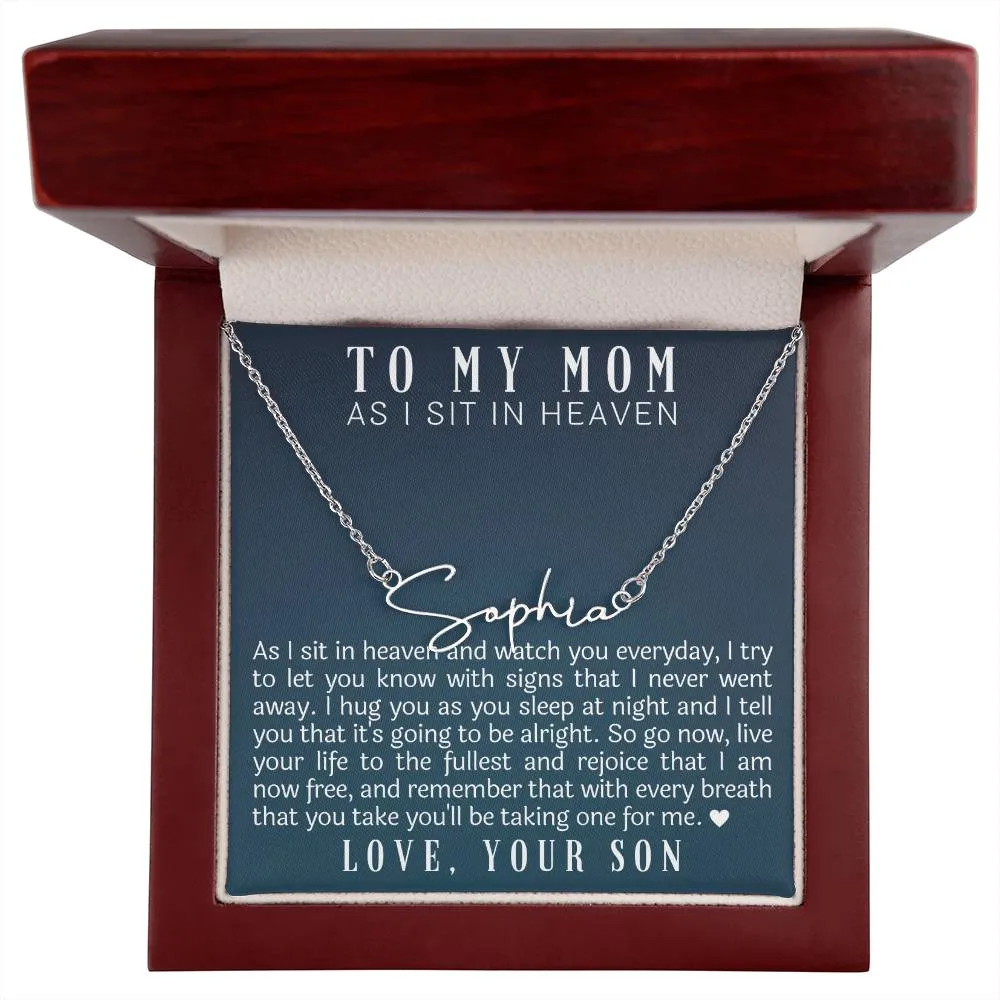 As I Sit In Heaven Son Cursive Name Necklace