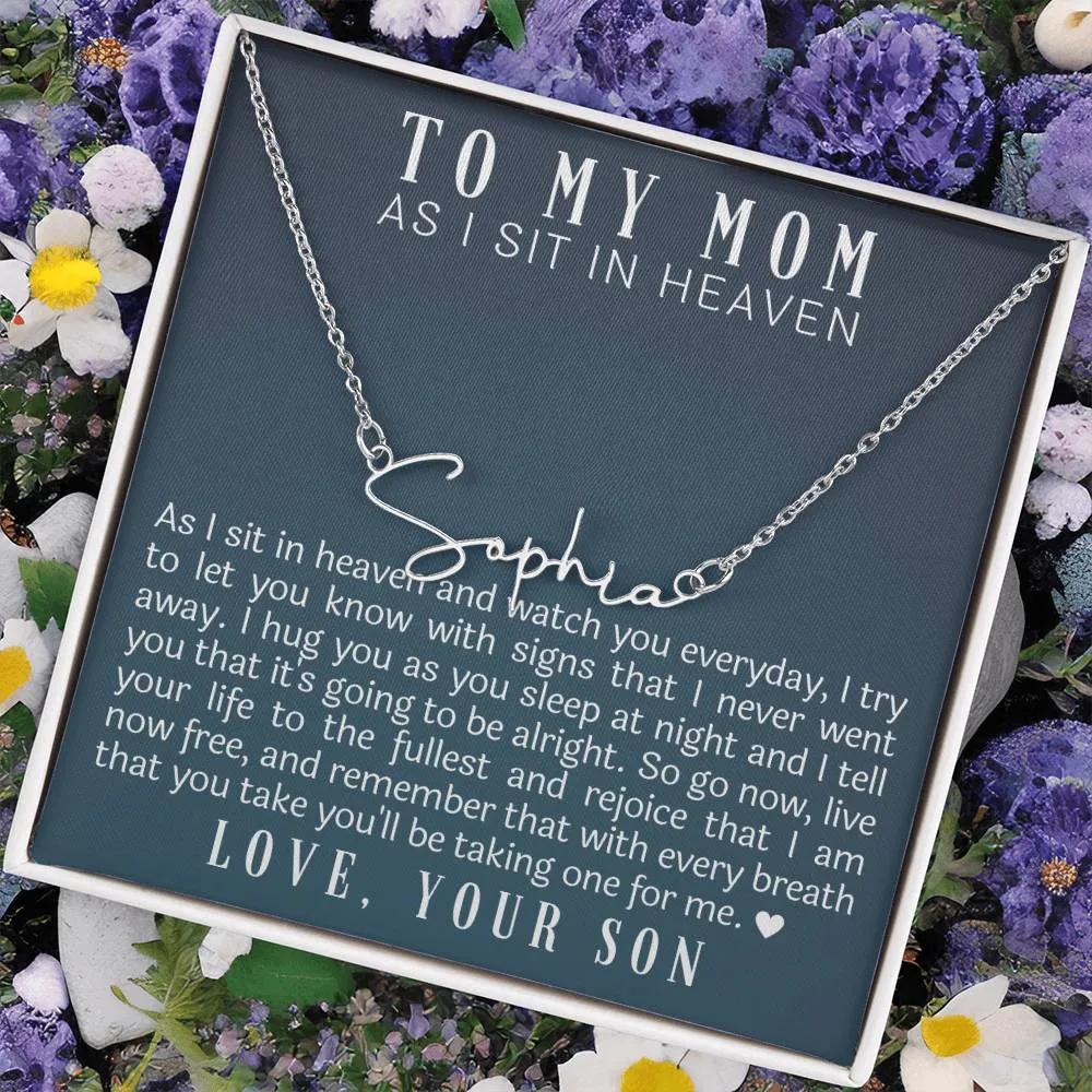 As I Sit In Heaven Son Cursive Name Necklace