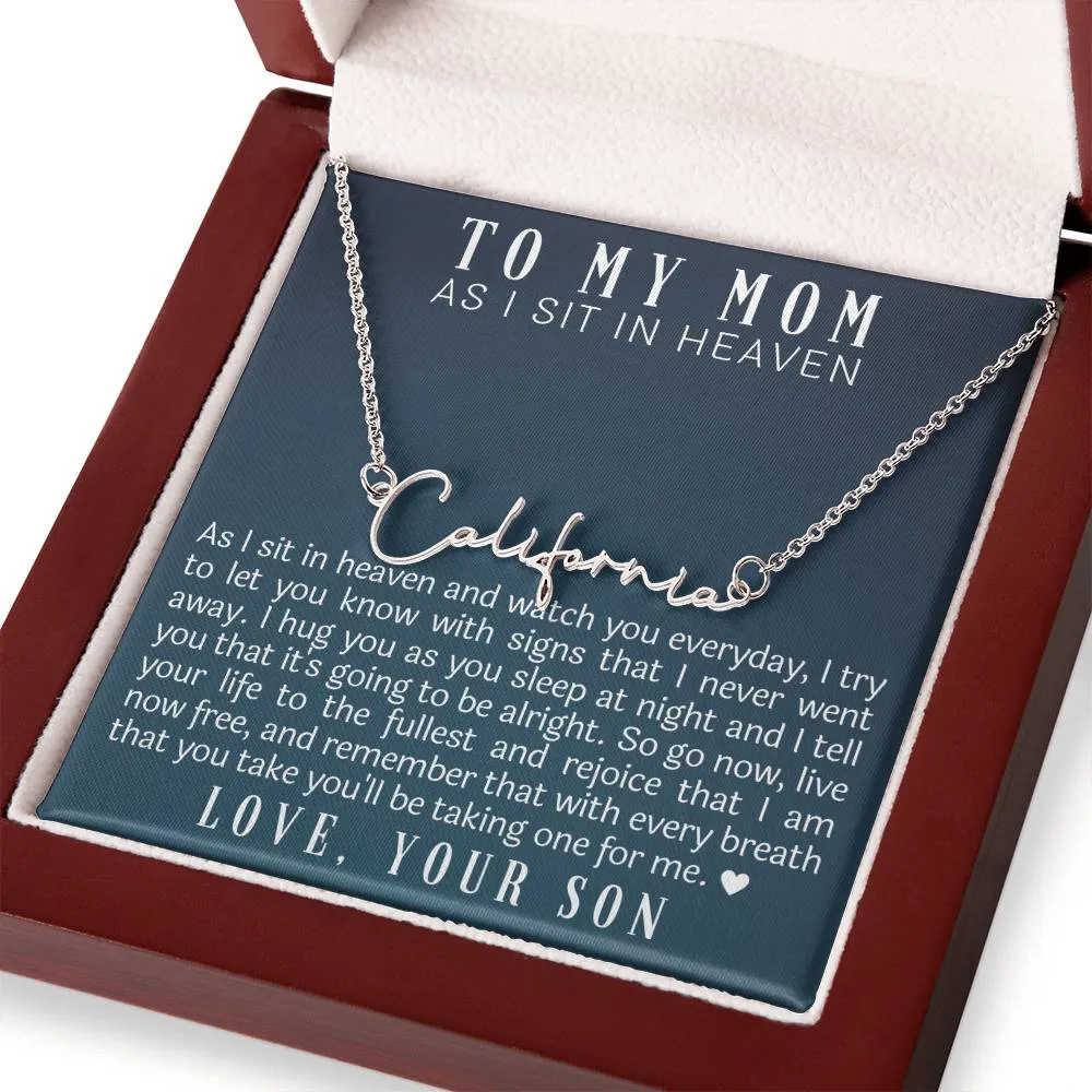 As I Sit In Heaven Son Cursive Name Necklace