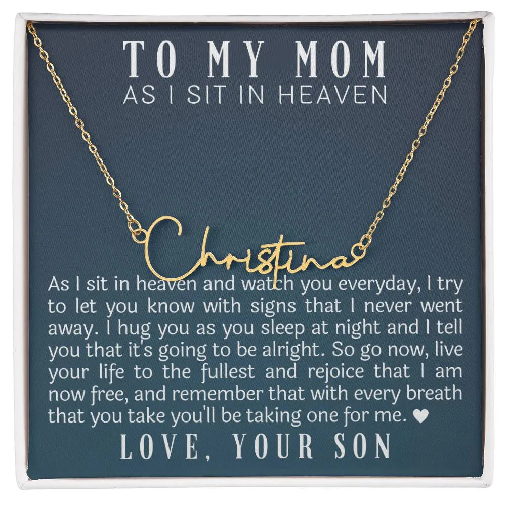 As I Sit In Heaven Son Cursive Name Necklace