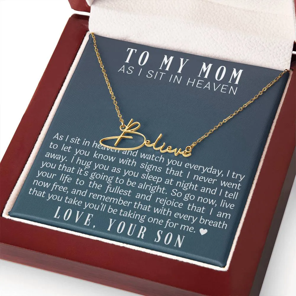 As I Sit In Heaven Son Cursive Name Necklace