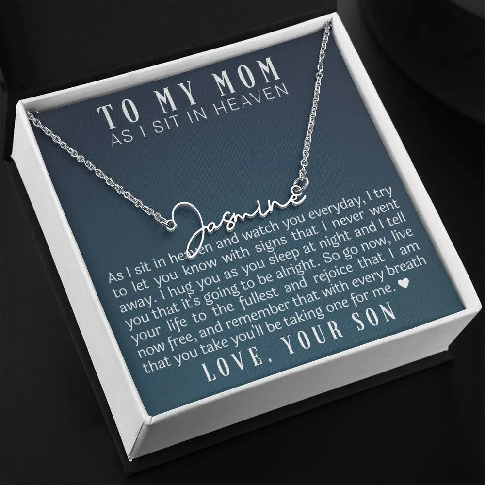 As I Sit In Heaven Son Cursive Name Necklace