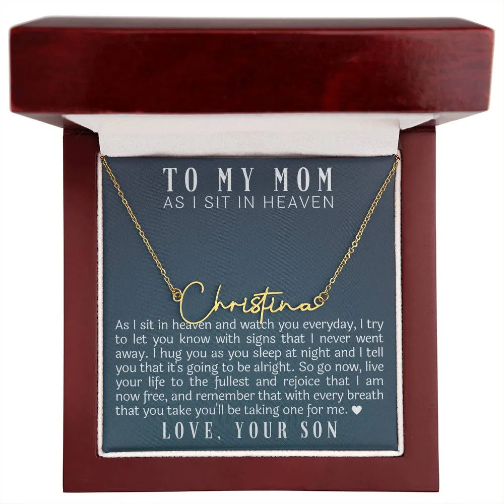 As I Sit In Heaven Son Cursive Name Necklace