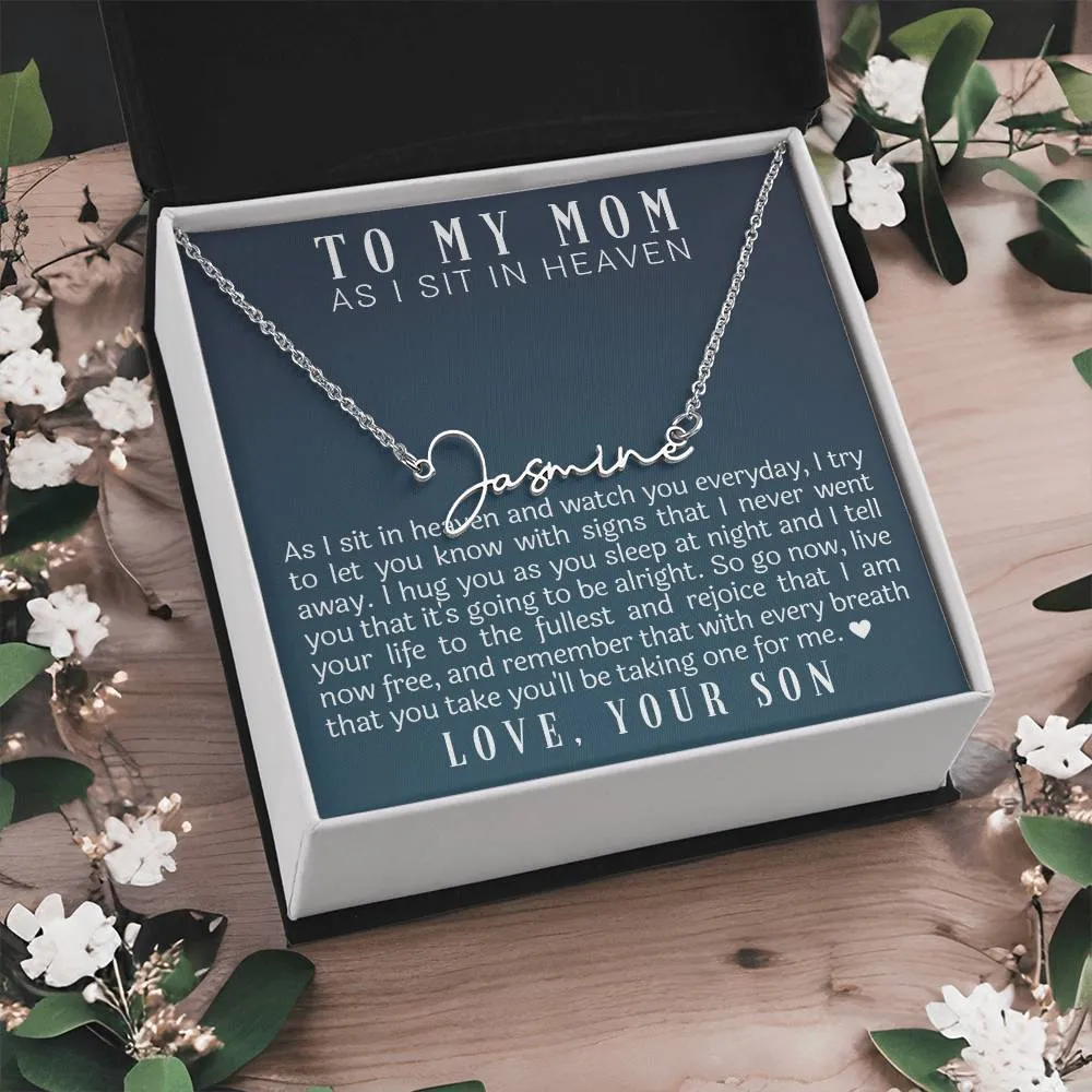 As I Sit In Heaven Son Cursive Name Necklace