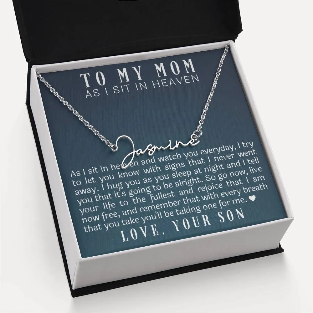 As I Sit In Heaven Son Cursive Name Necklace