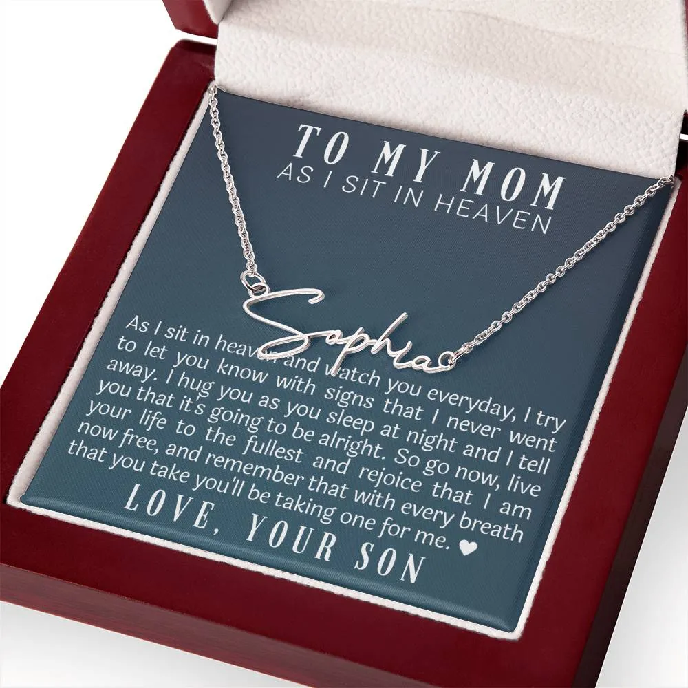 As I Sit In Heaven Son Cursive Name Necklace
