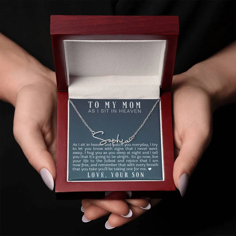 As I Sit In Heaven Son Cursive Name Necklace