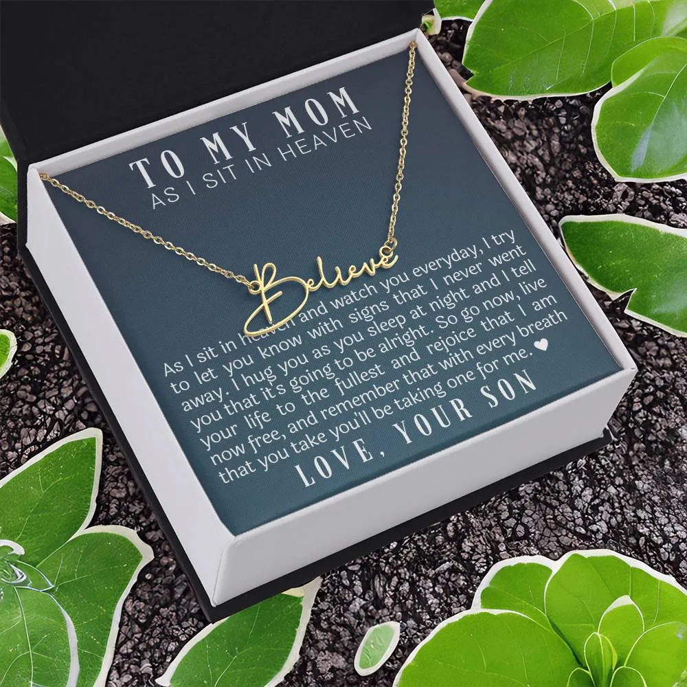 As I Sit In Heaven Son Cursive Name Necklace