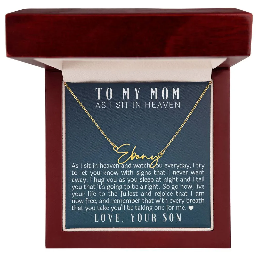 As I Sit In Heaven Son Cursive Name Necklace