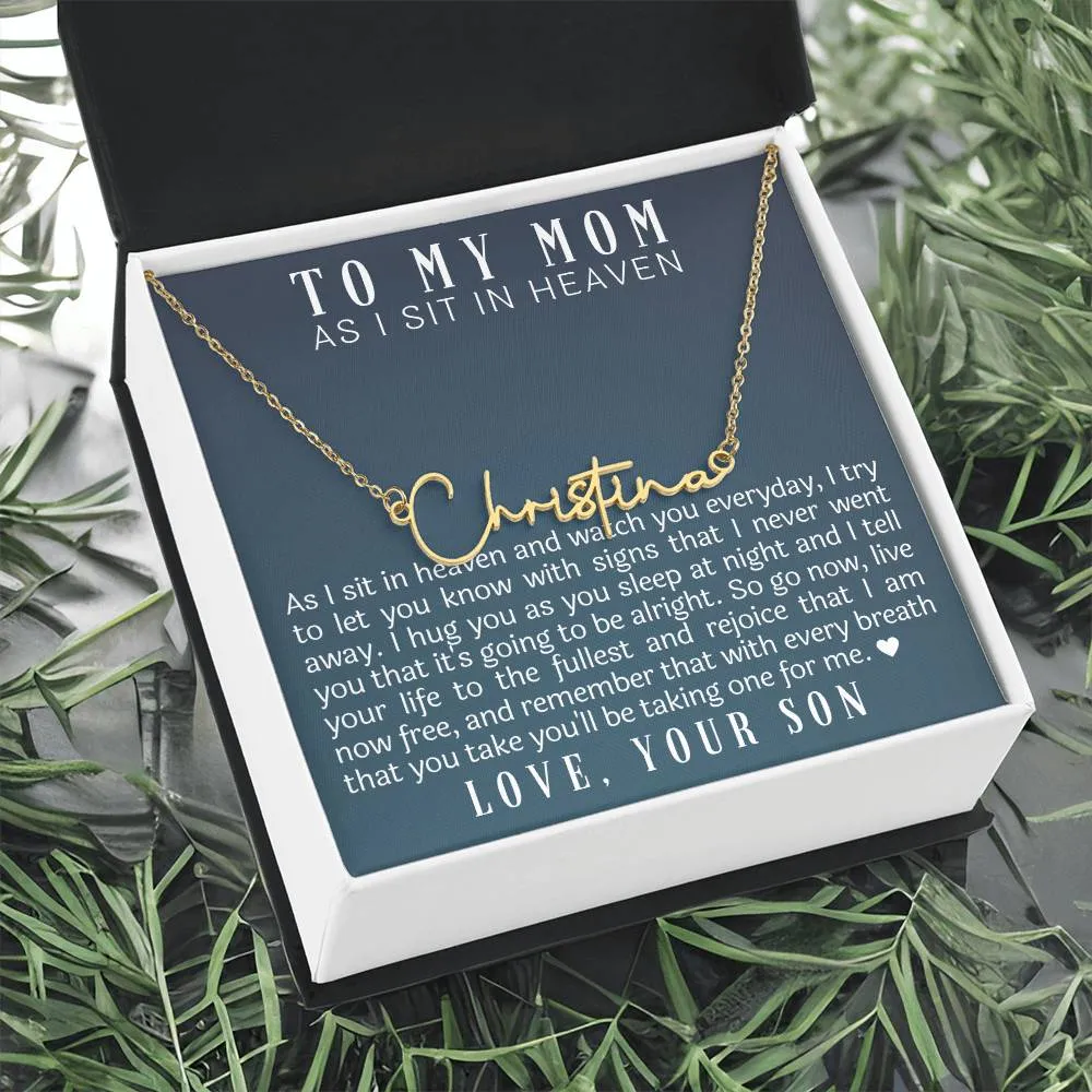 As I Sit In Heaven Son Cursive Name Necklace
