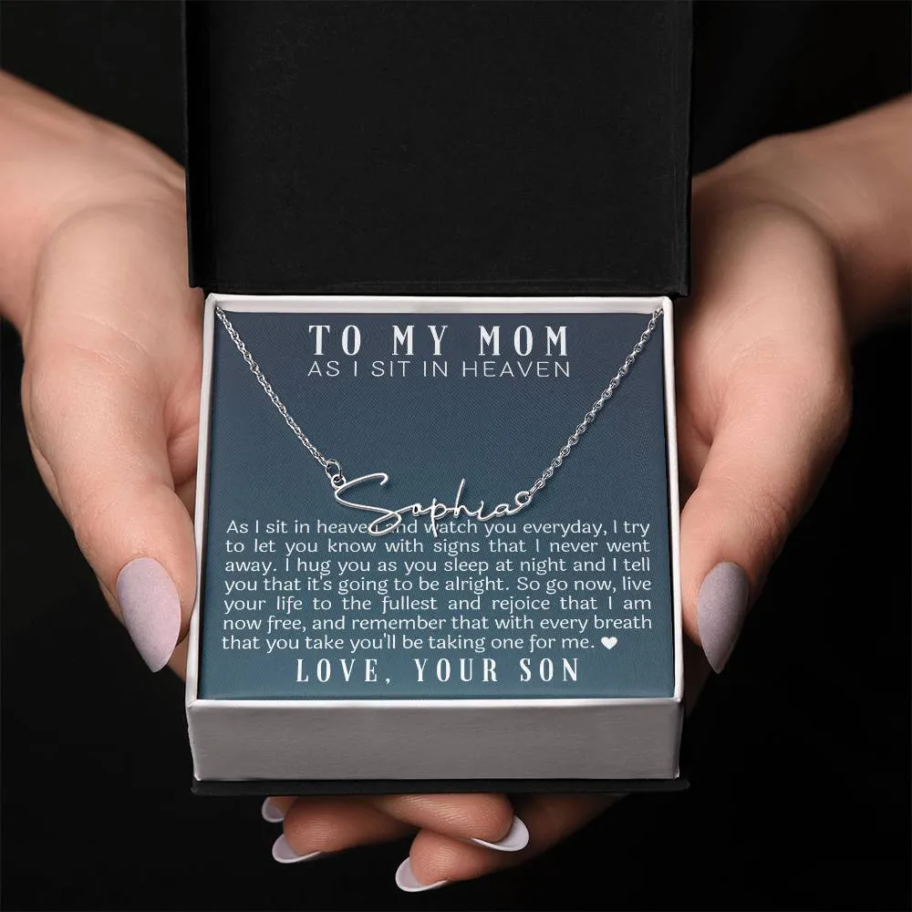 As I Sit In Heaven Son Cursive Name Necklace