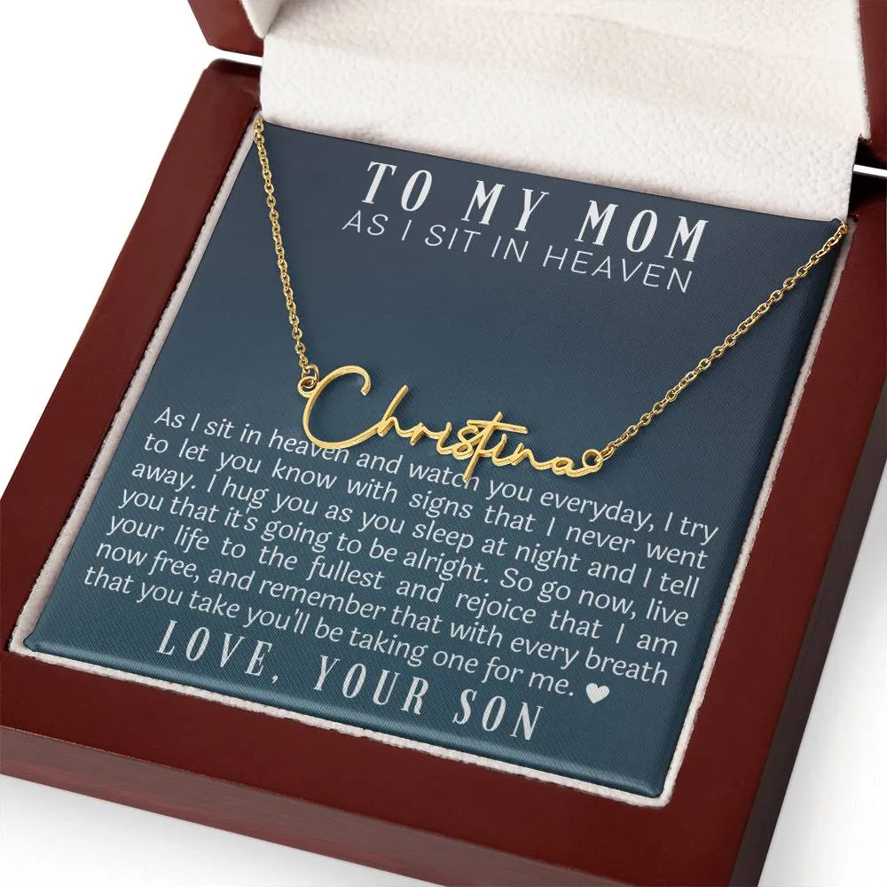 As I Sit In Heaven Son Cursive Name Necklace