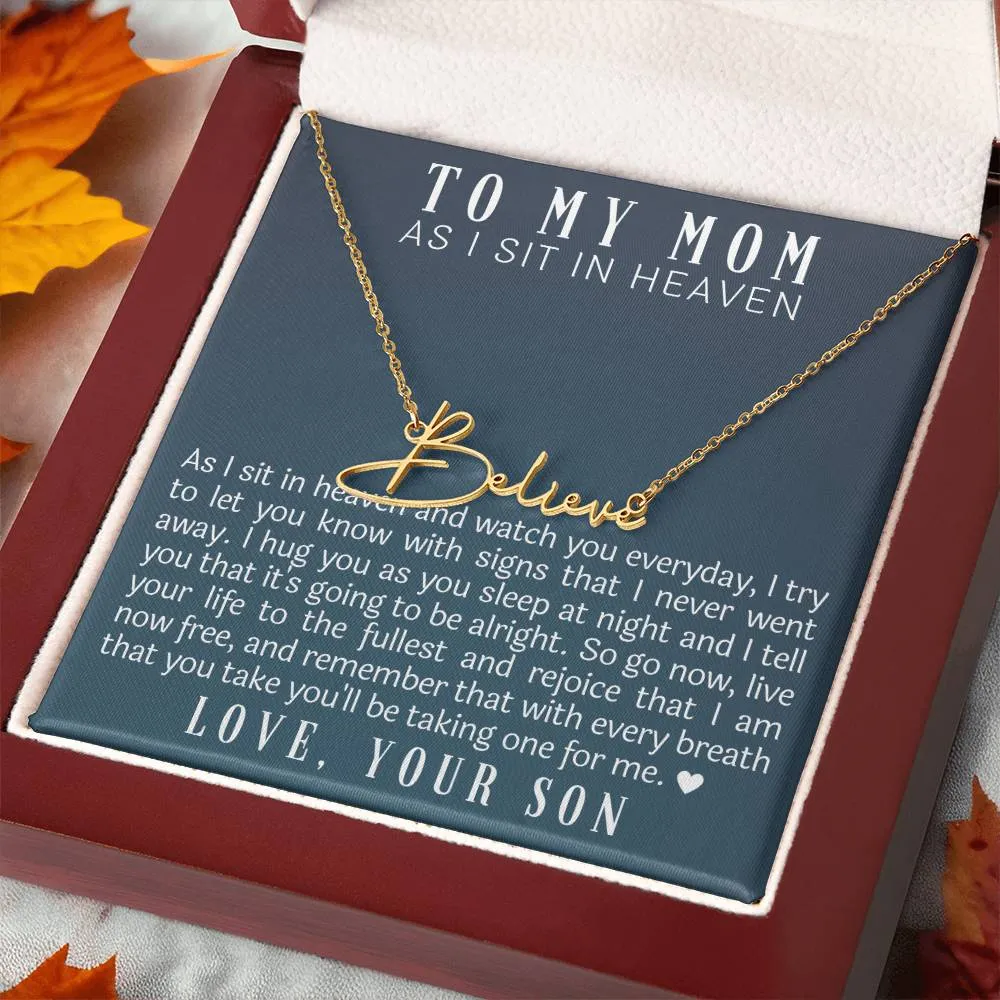 As I Sit In Heaven Son Cursive Name Necklace