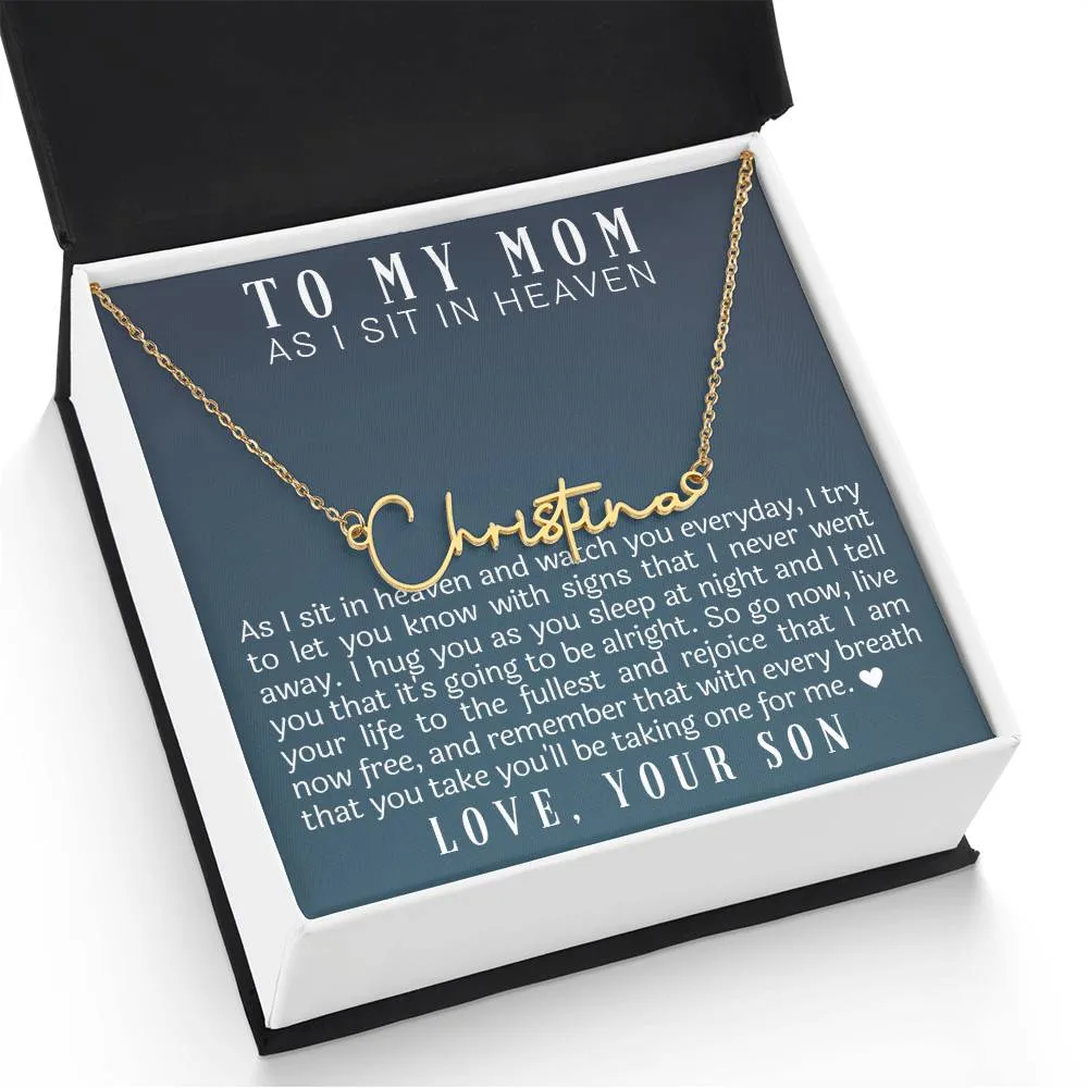 As I Sit In Heaven Son Cursive Name Necklace