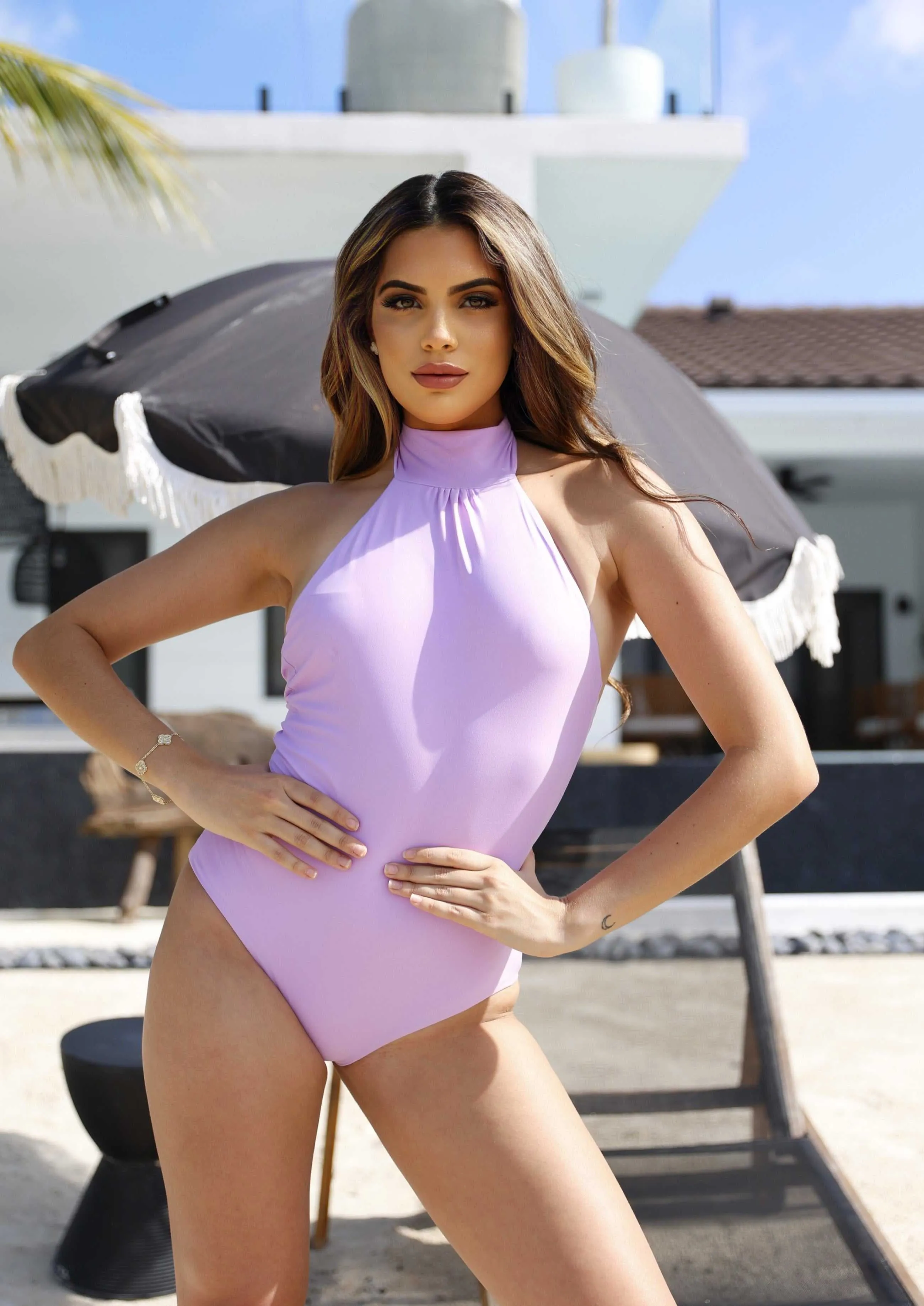 Asturias One-Piece Swimsuit – High-Neck Lilac Luxury Swimwear | Limited Edition 2025