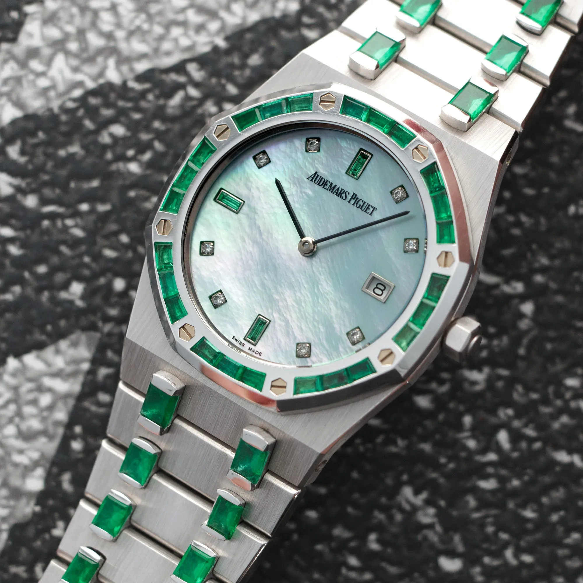 Audemars Piguet White Gold Emerald & Diamond Royal Oak Watch Ref. 56752