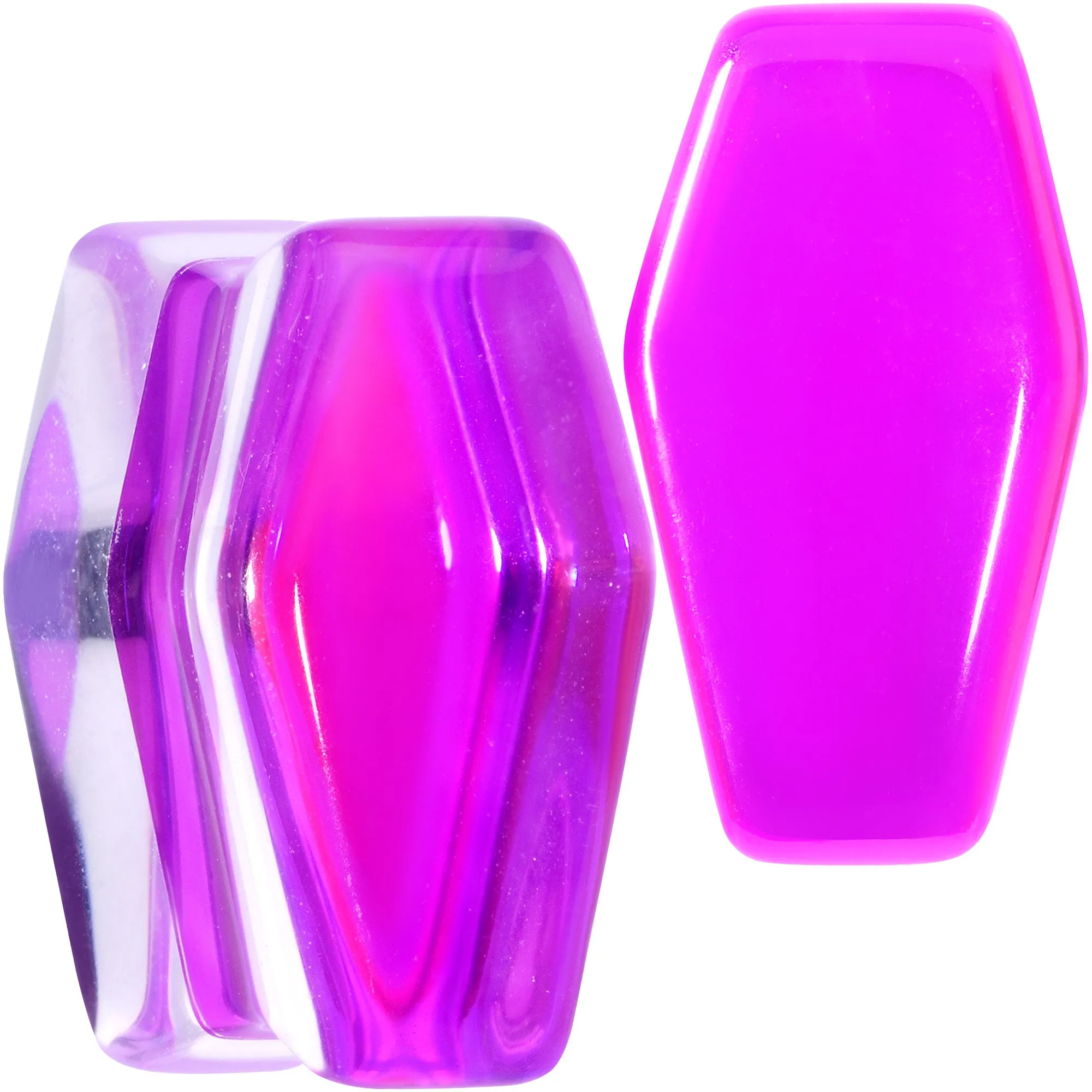Aurora Purple Cloudy Quartz Stone Coffin Double Flare Plug Set