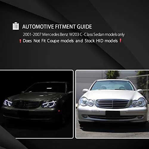 Autozensation For Mercedes Benz W203 C-Class 4matic Luxury Sport LED Strip Signal Clear Projector Headlights Pair