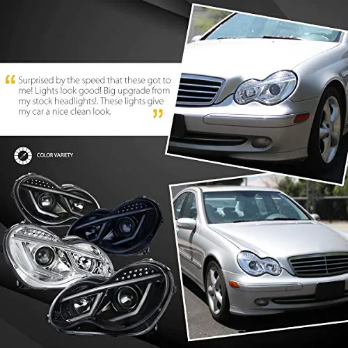 Autozensation For Mercedes Benz W203 C-Class 4matic Luxury Sport LED Strip Signal Clear Projector Headlights Pair