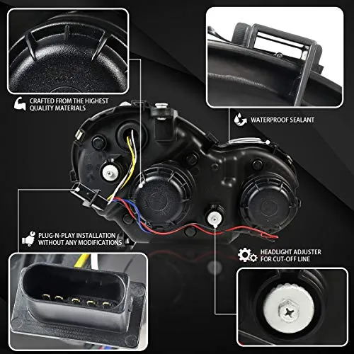 Autozensation For Mercedes Benz W203 C-Class 4matic Luxury Sport LED Strip Signal Clear Projector Headlights Pair