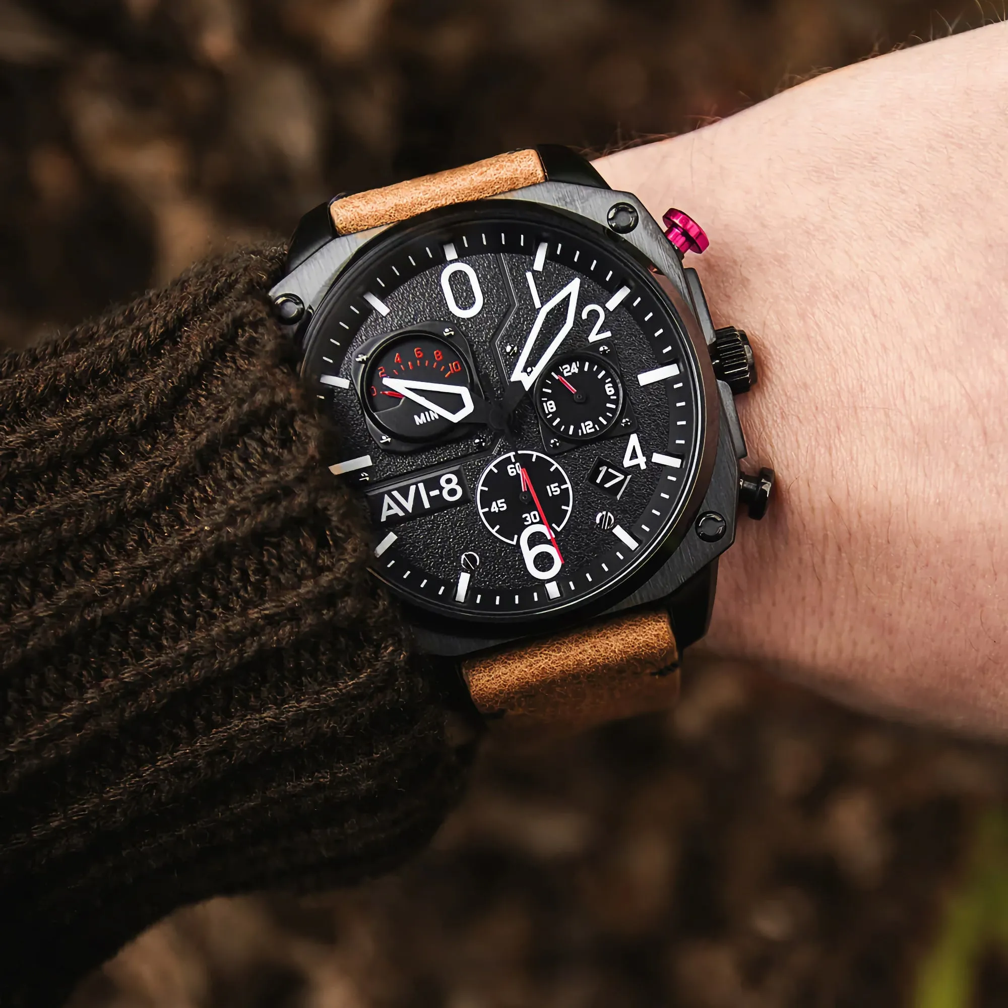 AVI-8 Hawker Hunter Retrograde Chronograph Charcoal Ember Brown Men's watch