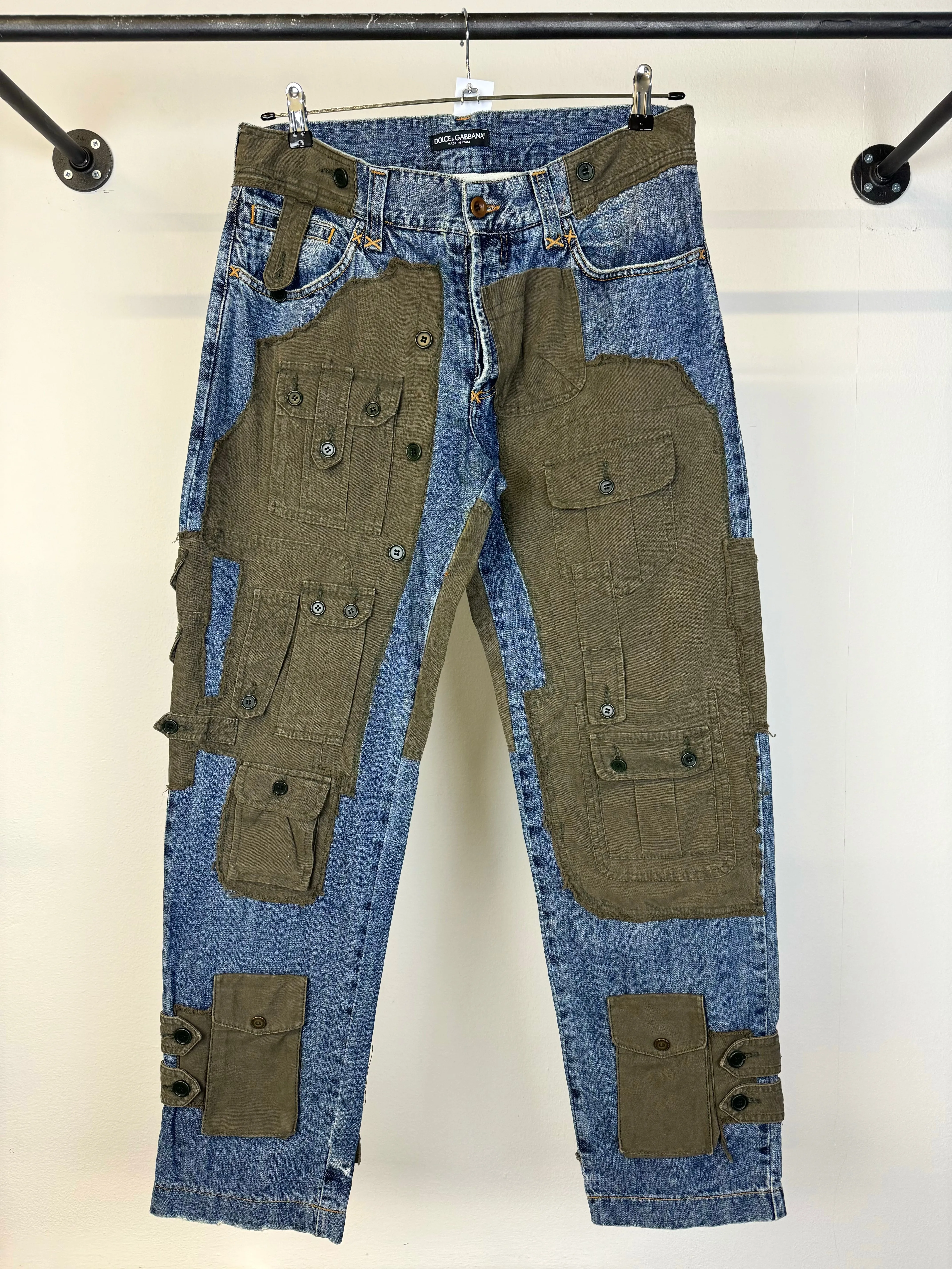 AW2005 Dolce & Gabbana hybrid patchwork cargo jeans