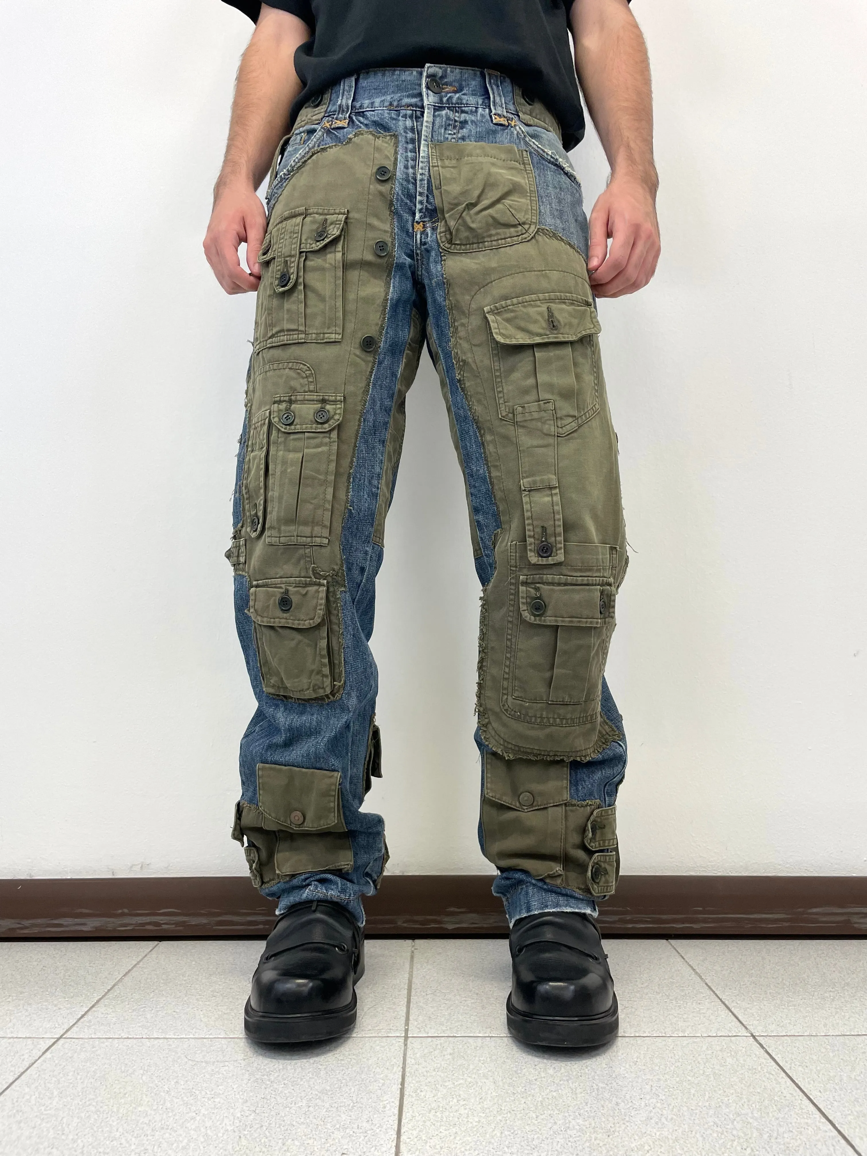 AW2005 Dolce & Gabbana hybrid patchwork cargo jeans