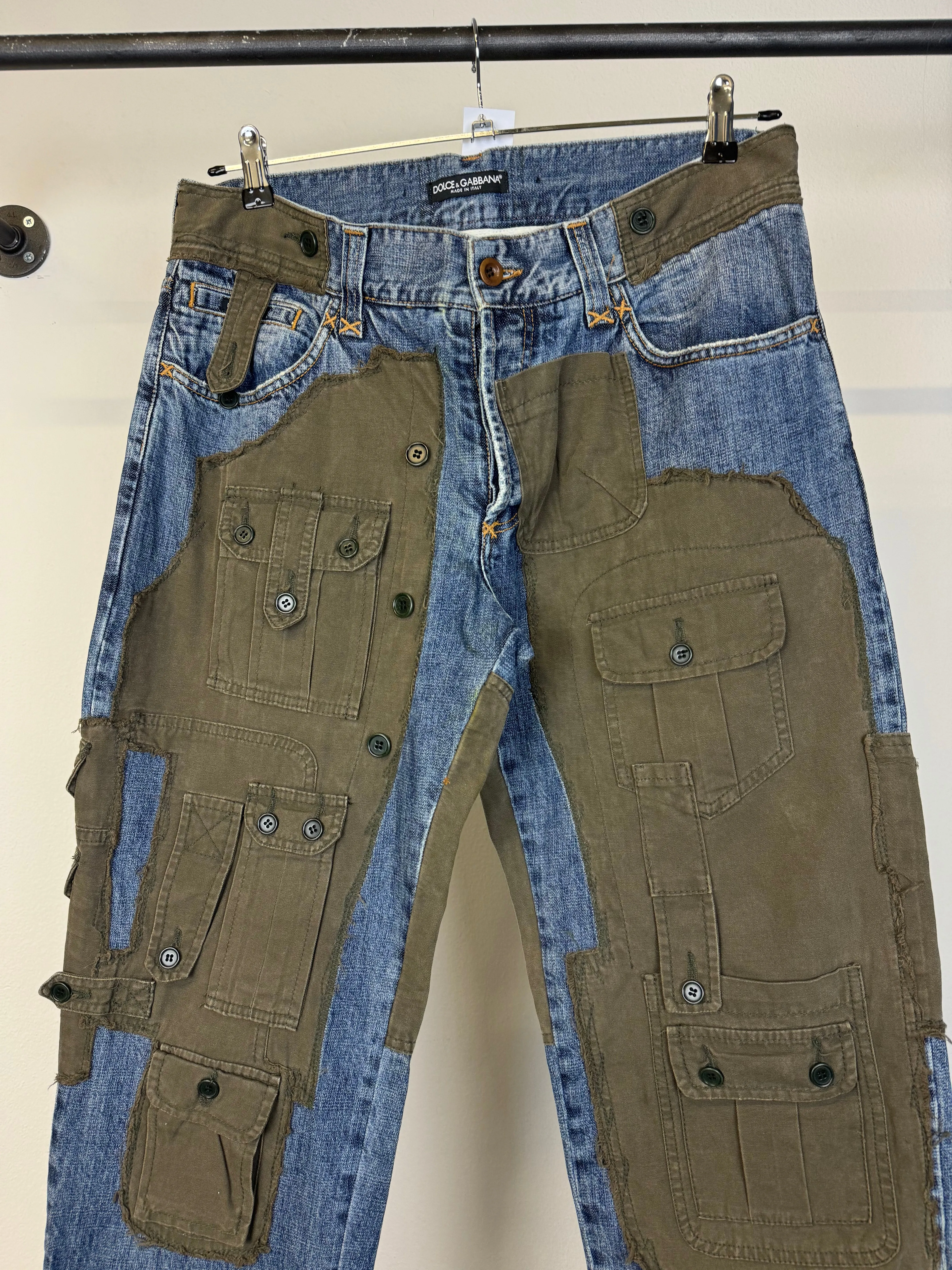 AW2005 Dolce & Gabbana hybrid patchwork cargo jeans