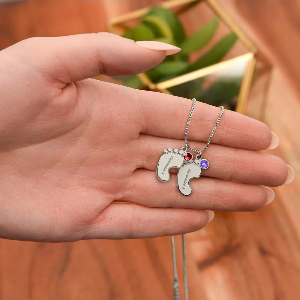 Baby Feet Necklace with Birthstone and Engraved Name for Mom/Mum Mother's Day Gift for Mom/mum New Mom