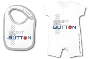 BABY ROMPER SUIT & BIB V08 Formula One 1 McLaren F1 "Bright Button"