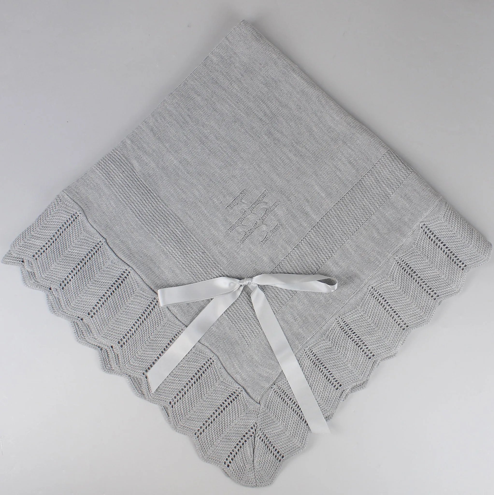 Baby Shawl / Luxury Knitted Spanish Shawl - Grey