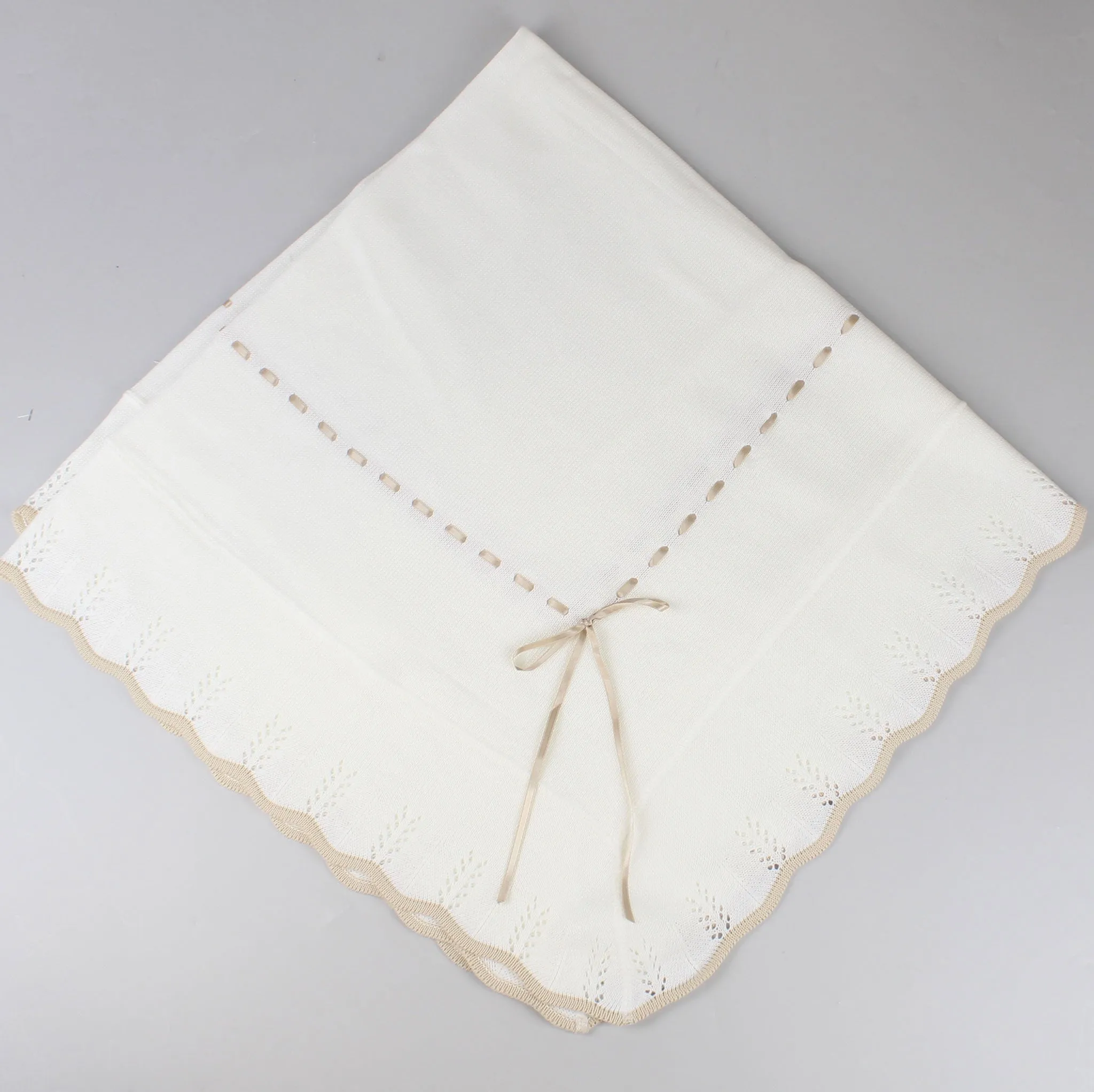 Baby Shawl / Luxury Knitted Spanish Shawl - White & Beige