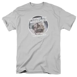 Back To The Future II Synchronize Watches Mens T Shirt Silver