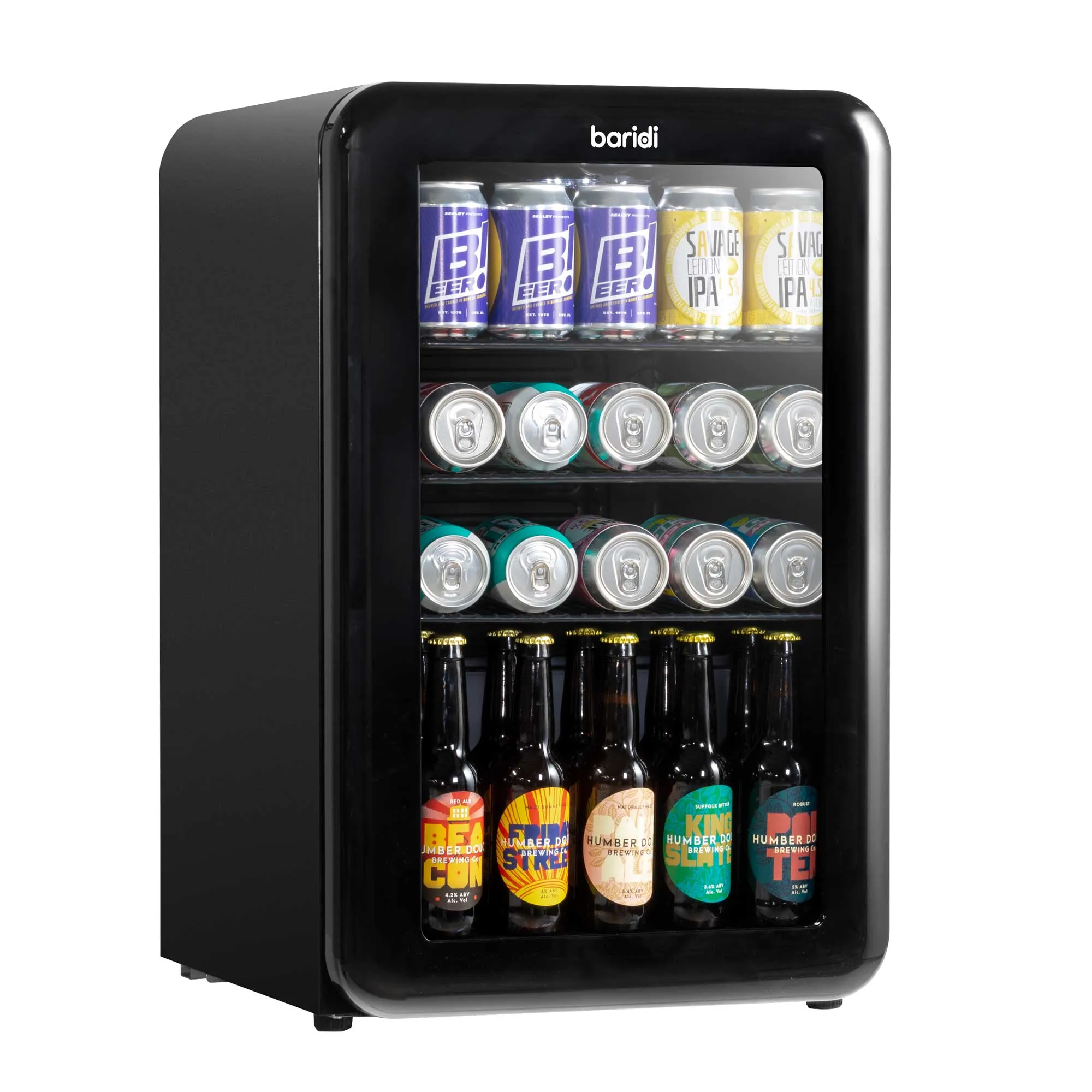 Baridi 70L Under Counter Drinks/Beer & Wine Cooler Fridge, Retro Style - Black - DH222