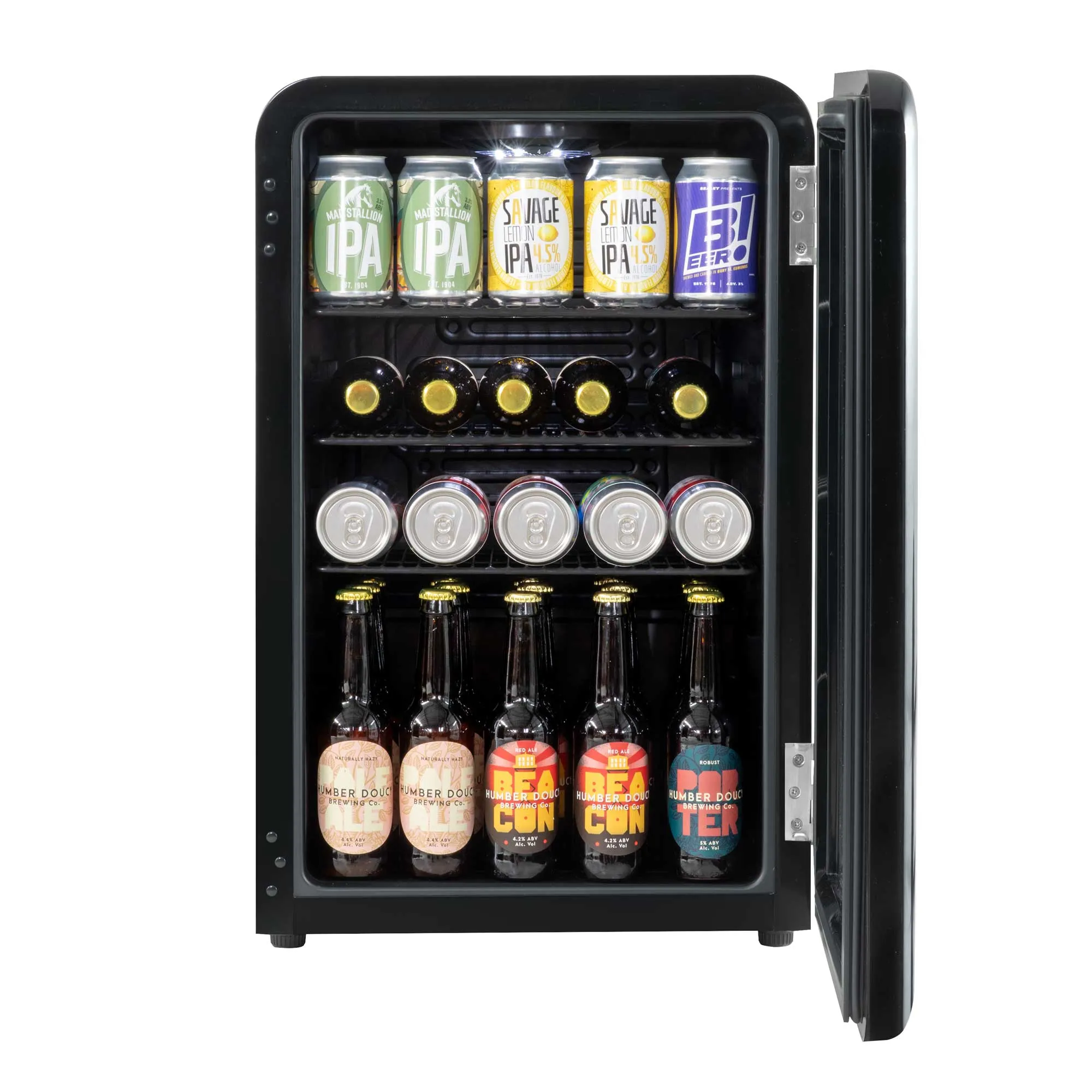 Baridi 70L Under Counter Drinks/Beer & Wine Cooler Fridge, Retro Style - Black - DH222